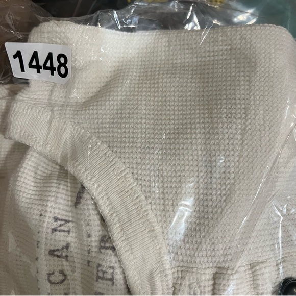 American Eagle Shirt Mens Medium White Thermal Waffle Knit Henley Vintage Fit - Picture 8 of 8